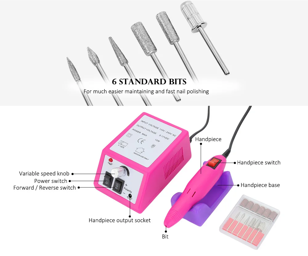 20000 ОБ/мин электрические маникюрные дрели, аксессуары, инструменты для педикюра, напильники, инструменты для ногтей, полировщик, шлифовальная машина для остекления переменного тока 110-240 В