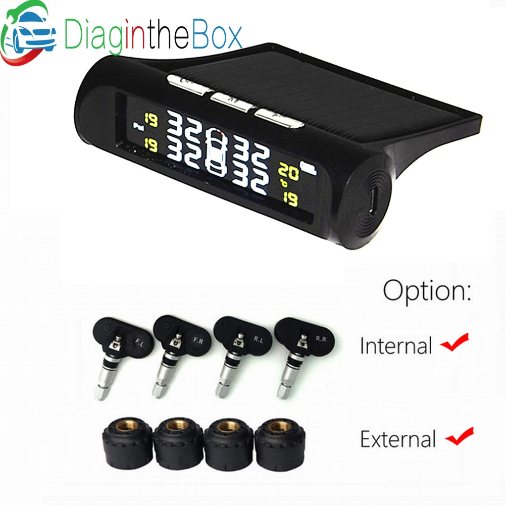 

Smart Car TPMS Tire Pressure Monitoring System Solar Power Charging Digital LCD Display Auto Burglar Alarm System