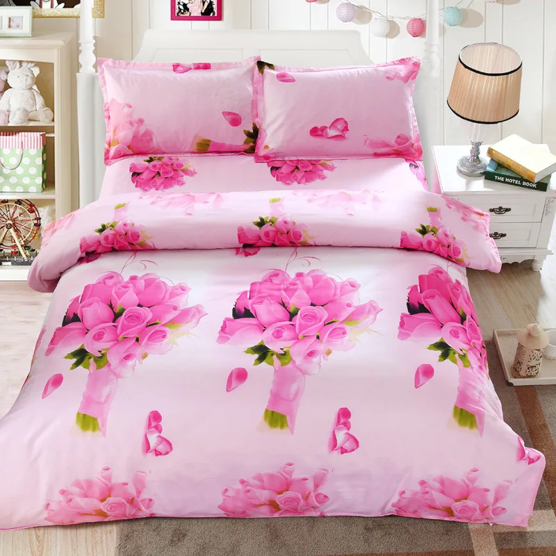 3D четыре части трехмерные розовые цветы пиона яркая Мода шлифовка одеяло постельных принадлежностей мягкий полиэстер хлопок