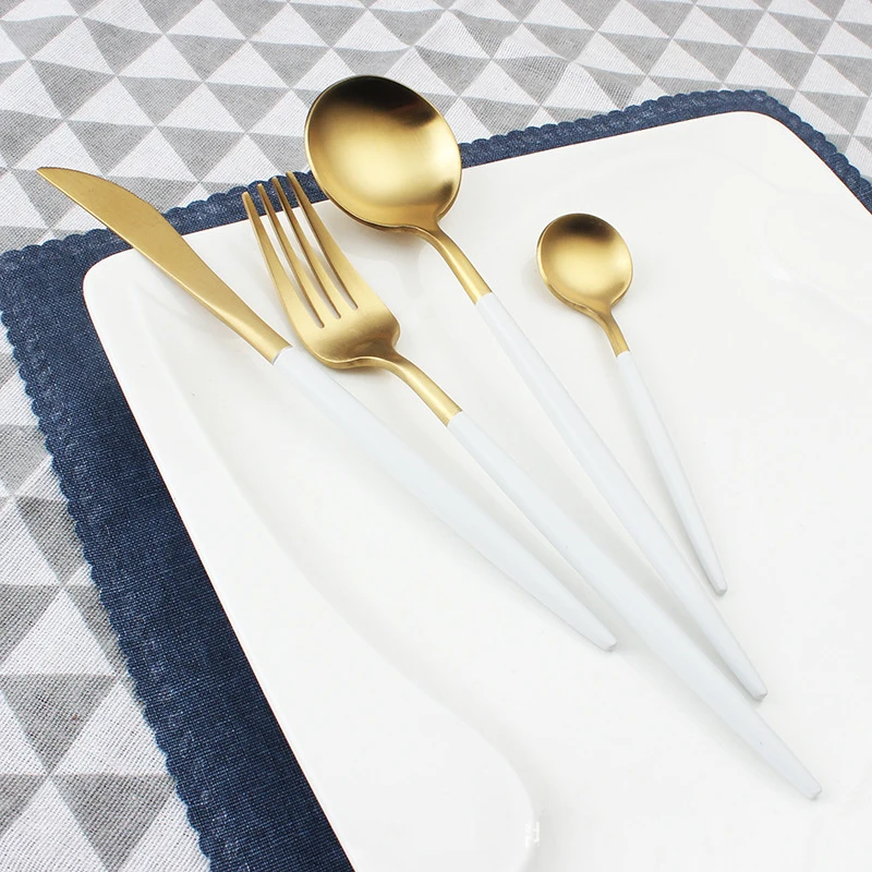 Gold Dinnerware Set Stainless Steel Cutlery Set 4 Pieces Black Knife