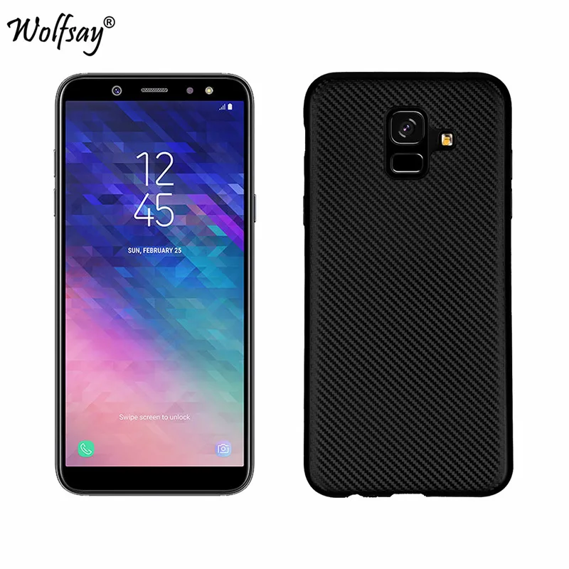 Для чехол для телефона samsung Galaxy A6 2018 углеродного волокна Мягкий из ТПУ с узором A600F