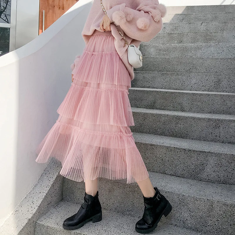 Весна новое поступление Фея плиссированная юбка многослойная юбка Тюль Женская длинная юбка 4 цвета