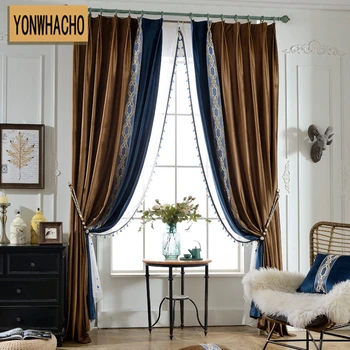 

Custom curtains simple modern villa bedroom study new Chinese solid color flannel cloth blackout curtain tulle drapes N607
