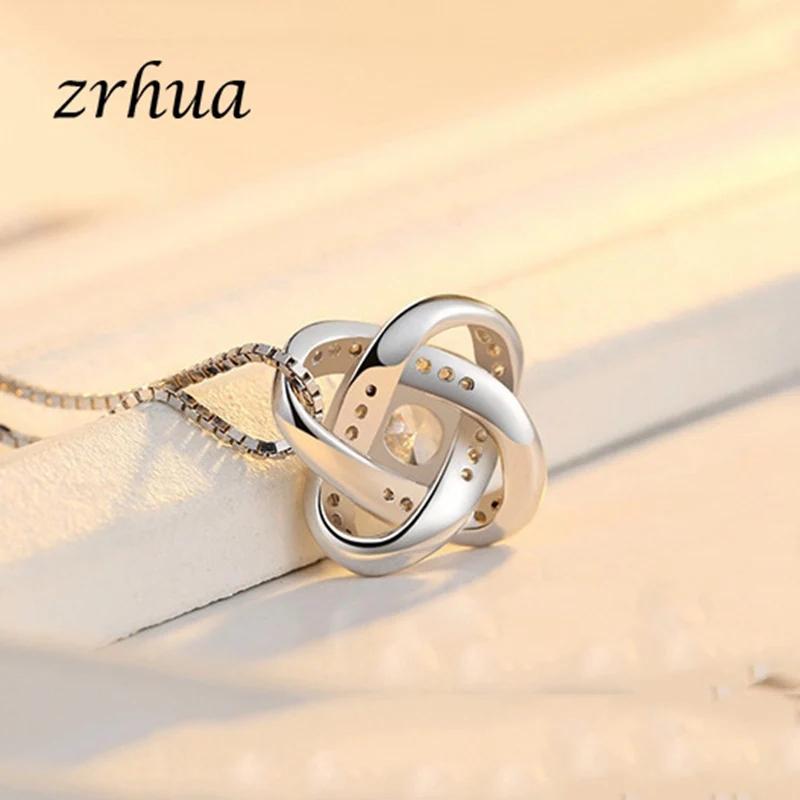 ZRHUA Original 925 Sterling Silver Jewelry Sets Personalized Pendant Necklace Earrings Set for Women Female CZ Christmas Gift