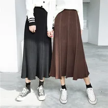 Lychee, для девочек, японский стиль, осенняя Женская Длинная трикотажная плиссированная юбка, высокая эластичная талия, трикотажная длинная юбка для женщин