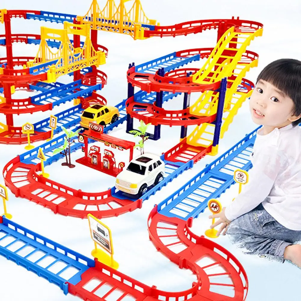 

ABS Variety Double Layer Stereo Automatic Rail Car Assembly Electric Speed Educational Toys For Children Gifts