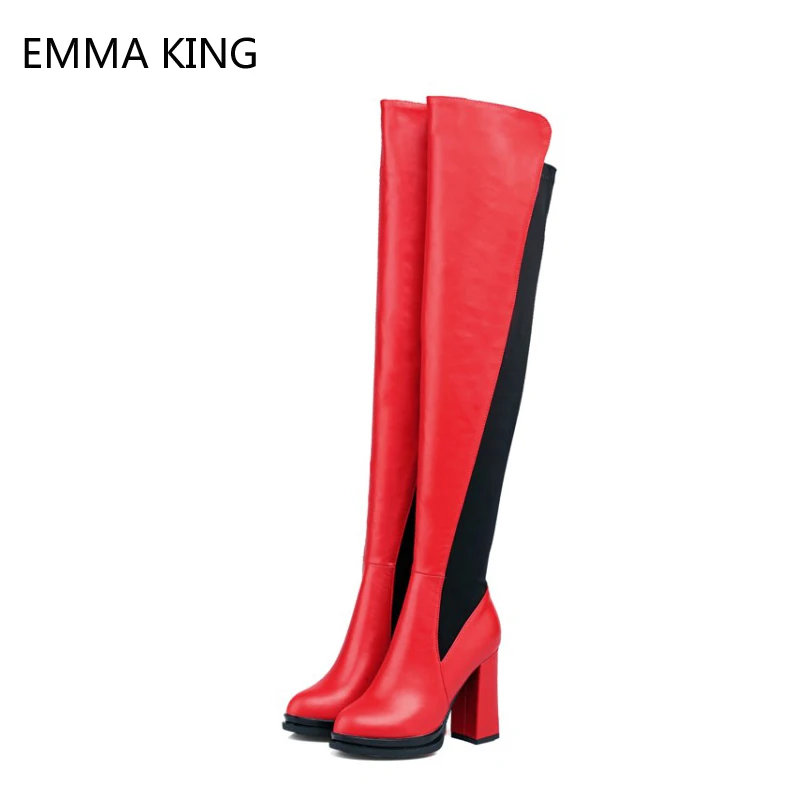 

Rubber Sole Round Head High Heel Ladies Over The Knee Boots Top Grade Wear-resistant Women Shoe Thigh Long Booties