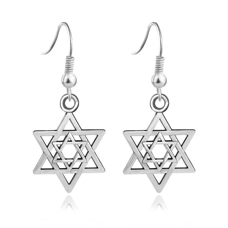 

Vintage Steampunk Inverted Triangle Star Of David Hook Earrings For Women Hollow Hexagram Pendientes Earings Dropshipping