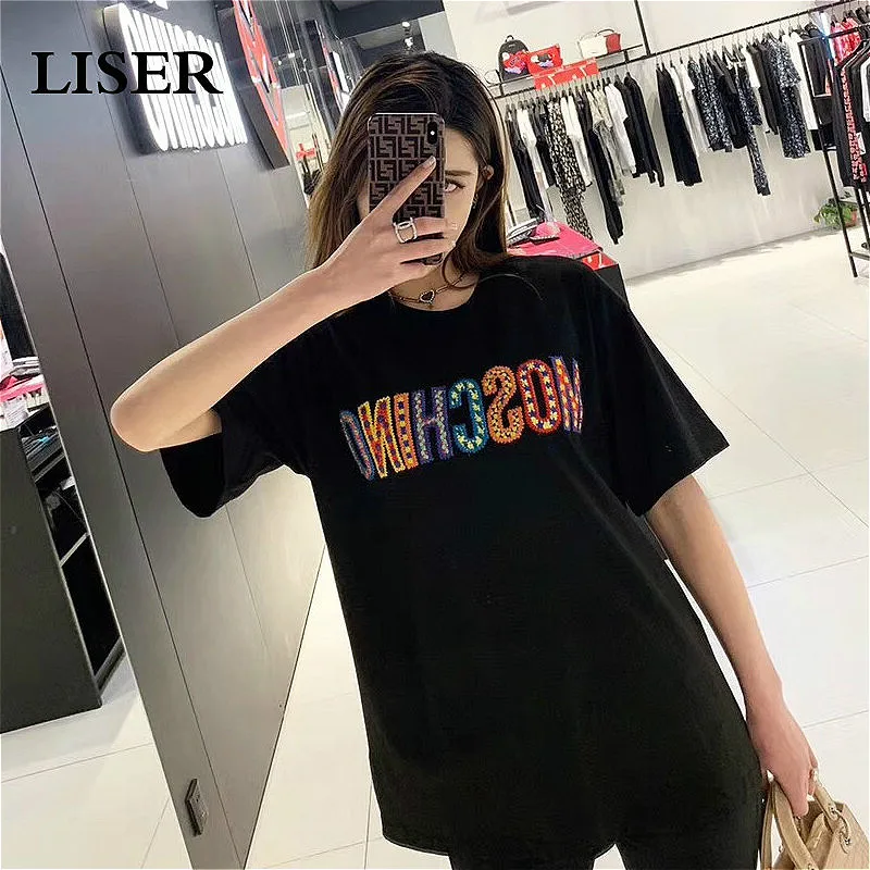 

LISER Women Tshirt Short Sleeve 2019 Spring Summer Casual Letter harajuku Tshirt