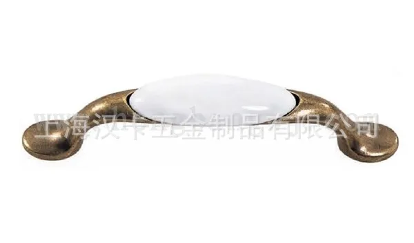

Pure white ceramic handle 96 foot pitch antique bronze zinc alloy pull hand in hand