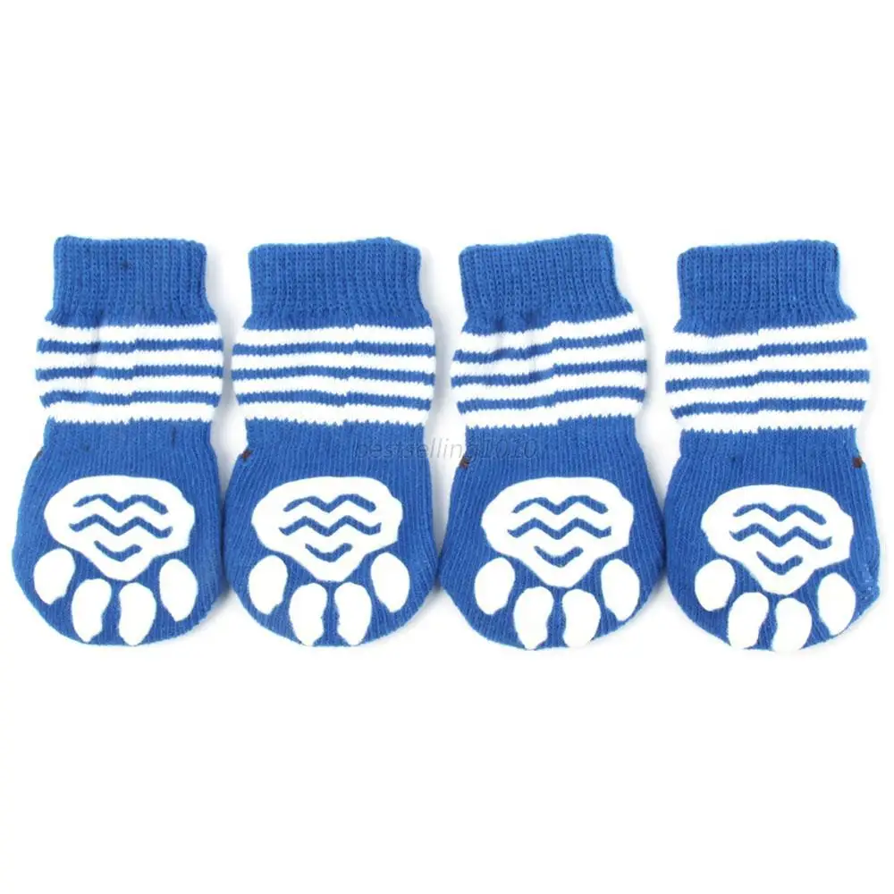 Носки для собак Щенок, домашнее животное, кот милые теплые мягкие хлопковые нескользящие носки - Цвет: Синий