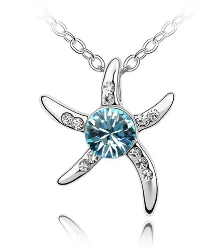 

Lovely gift Free drop Shipping quality Austria crystal SeaStar Pendant necklaces fashion Jewelry girls summer party accessories