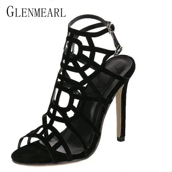

2019 Spring Summer Sexy Women's High Heel Sandals Shoes Plus Size Platform Hollow Thin Heel Female Sandals Ladies Party Shoes 55