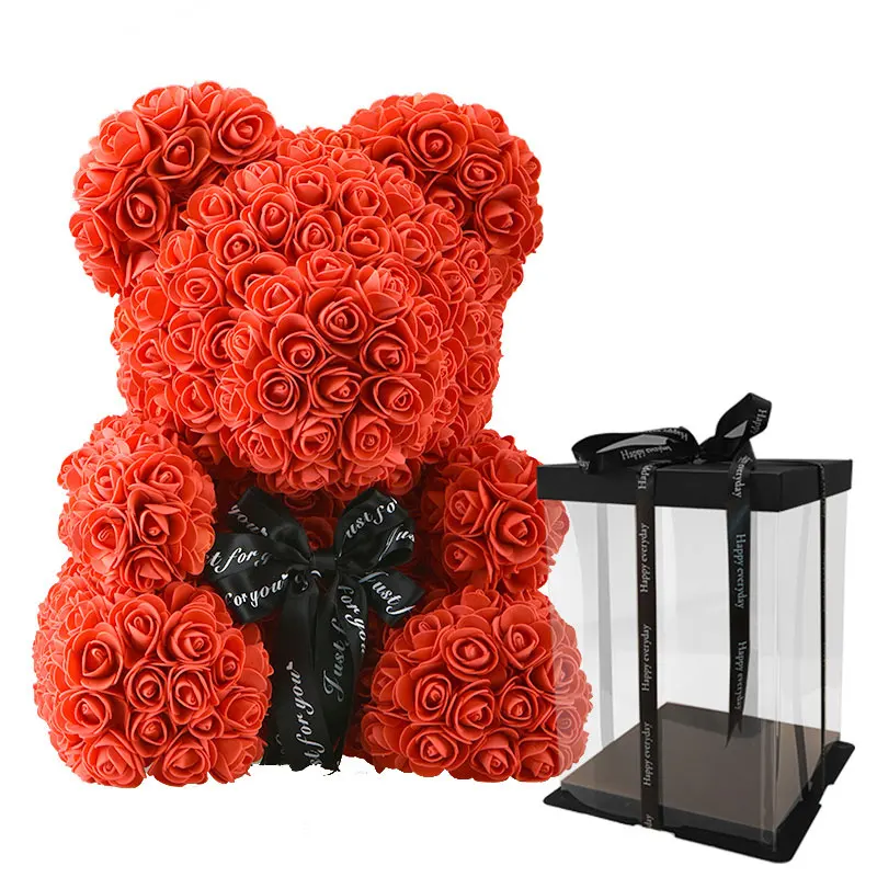 Большой изготовленный на заказ плюшевый медведь Роза 40 см с коробкой роскошный 3D медведь розы цветок Рождественский подарок Прямая поставка