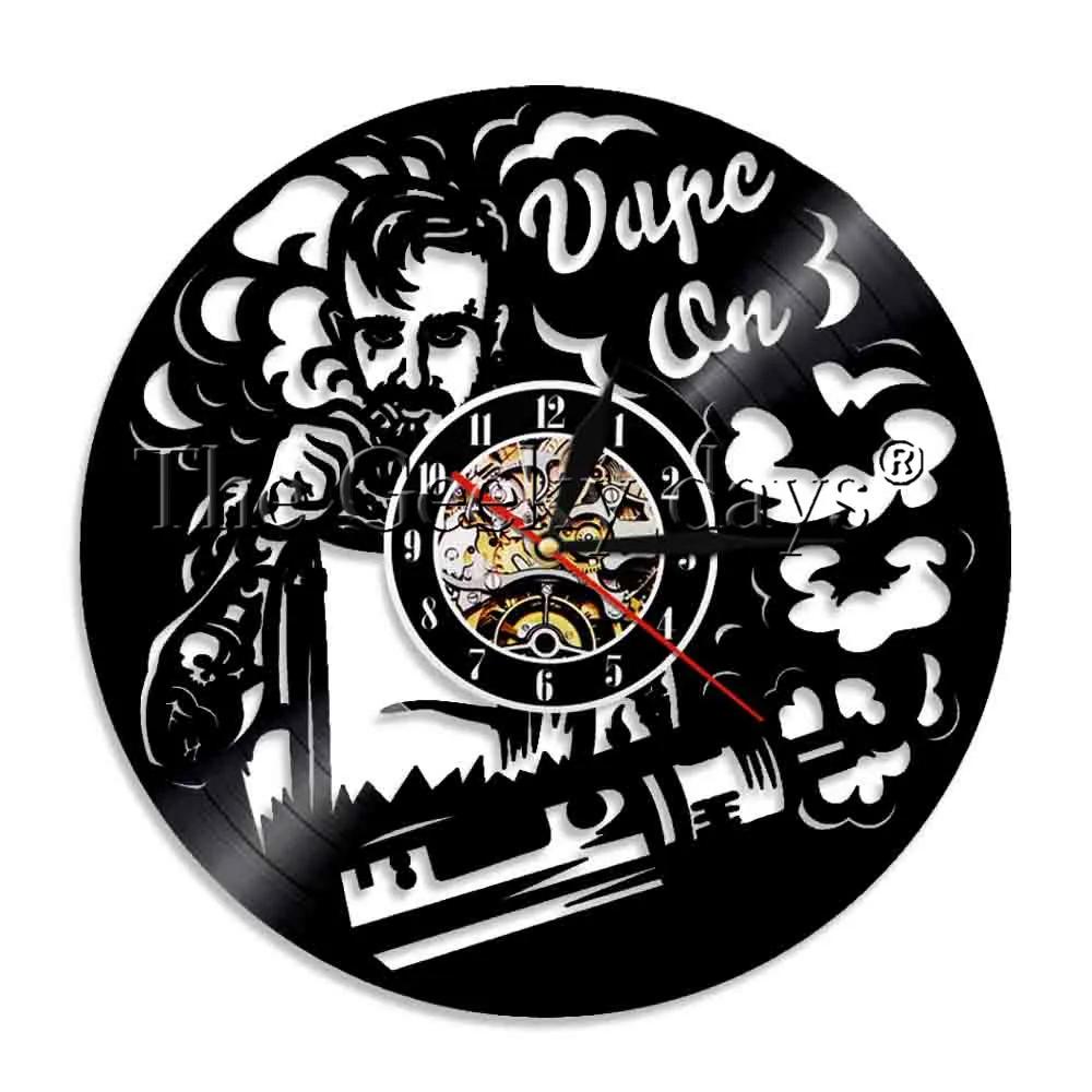 

1Piece Vape Shop Electronic Cigarette Vinyl Record Clock Vapor Bar LED Wall Art Nightlight Wall Clock Vape Gifts
