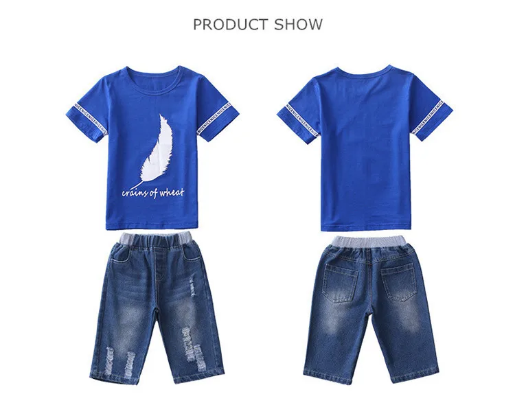 4-14 y boys summer set clothing 2019 boy child tracksuit kids sets knee length jeans pants children t-shirts boys 10 12 years (9)