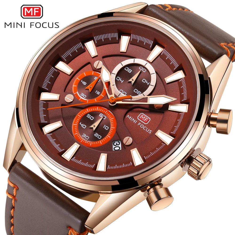 

MINIFOCUS 2017 Fashion Luxury Brand Chronograph Men Sport Watches Waterproof Leather Casual Quartz Men's Watch Relogio Masculino
