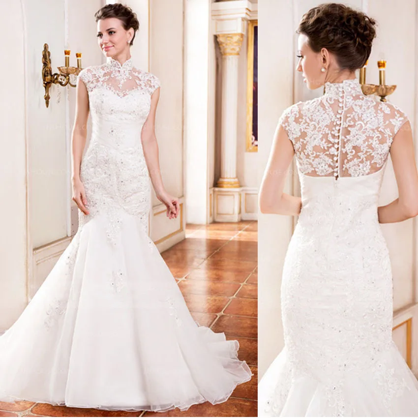 2015 Couture Vintage White Lace Embroidey Wedding Dresses Mermaid