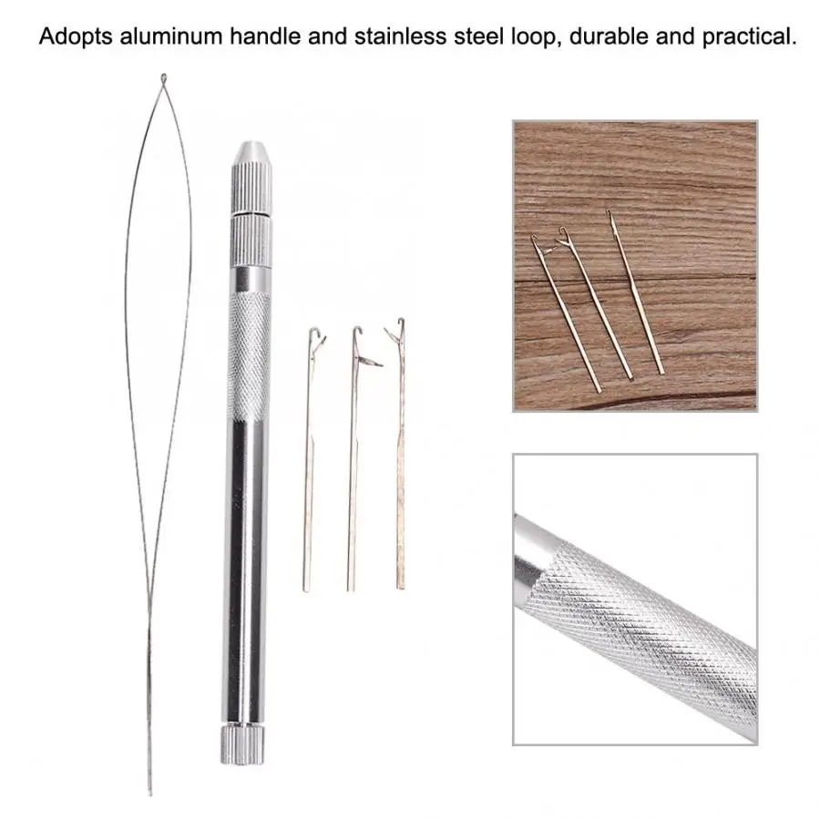 5Pcs Aluminum Hair Extension Tools Set Pulling Loop Needle Kit Micro Beads Looper Threader for Hair Extension