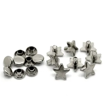 

50 Sets Rivet Studs Spots For Hats Bags Decorative Parts Silver Tone Pentagram Spike Metal 9x9mm 8x4mm