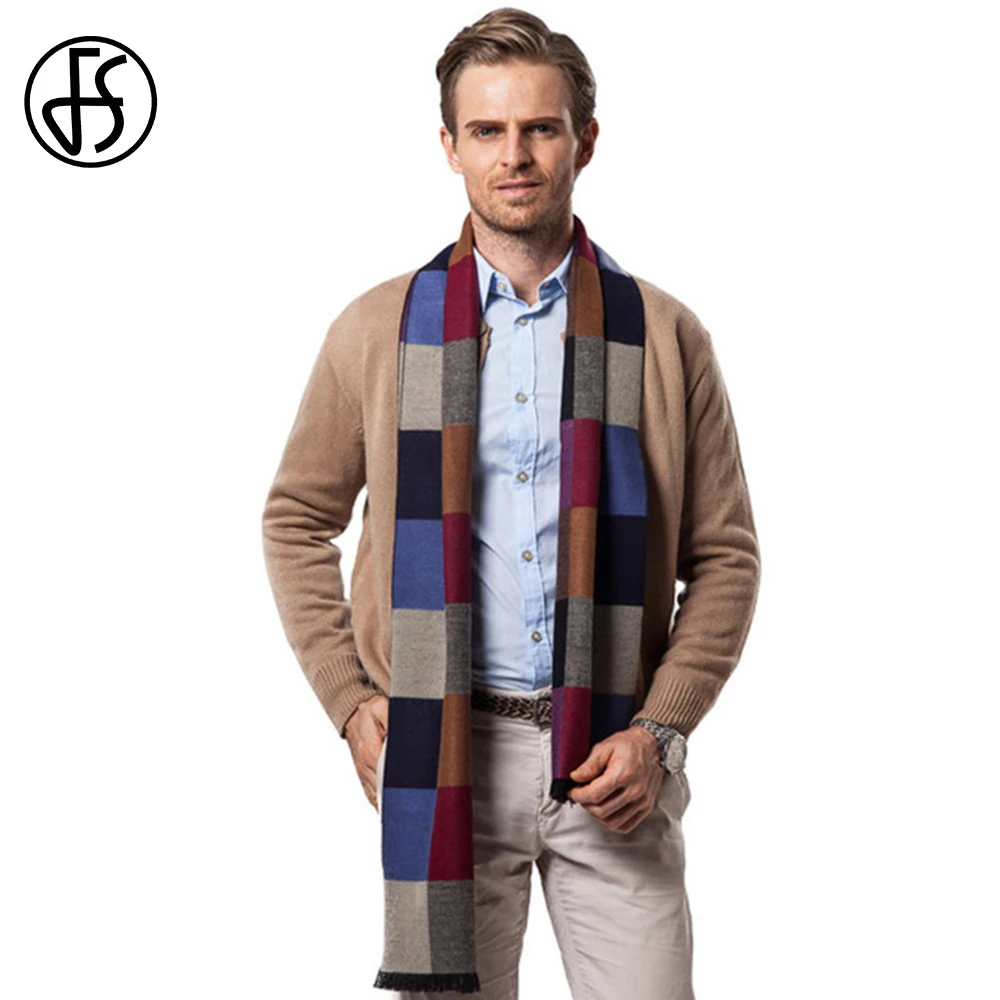 

FS Man Luxury Brand Fashion Cashmere Wool Plaid Scarf Men Designer Shawl Winter 2018 Soft Wraps Warm Casual Scarves