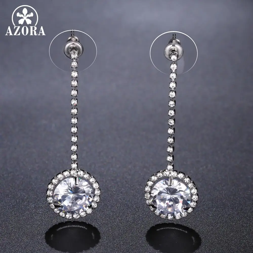 AZORA Classic Round Drop Earrings for Women AAA Cubic Zirconia Stone Women Dangle Drop Earring Brand Fashion Jewelry TE0338