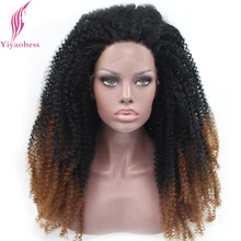 Yiyaobess Kinky Curly Black Brown Grey Blonde Ombre Lace Front Wig Synthetic Medium Length Wigs For African American Women Yiyaobess Kinky Curly Black Brown Grey Blonde Ombre Lace Front Wig Synthetic Medium Length Wigs For African American Women