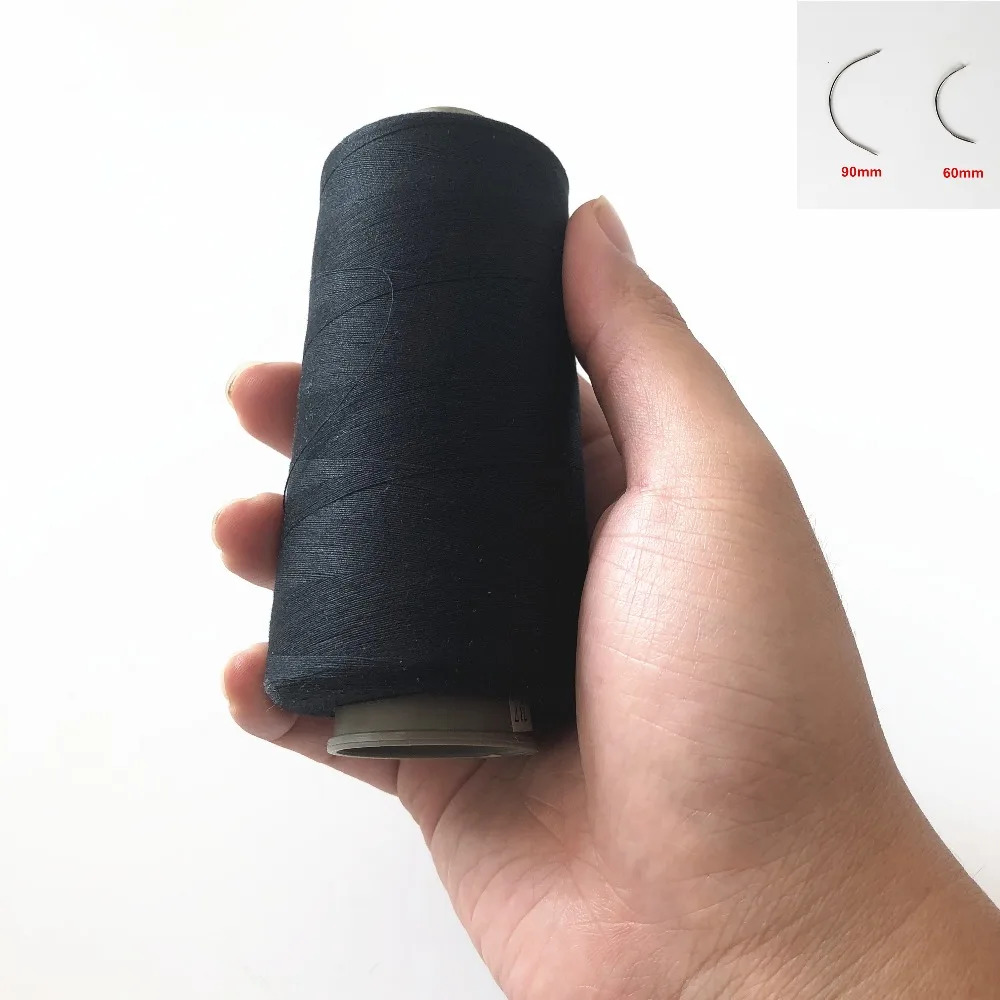 

1Pcs Hair Extensions Weaving Thread 100% Polyester Length 3000M Wig Threads With 2Pcs C Type Needles Wig Making Tools