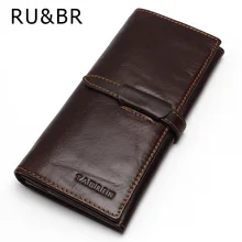 RU & BR 100% Top Echtem Rindsleder Hohe Qualität Männer Lange Brieftasche Casual Geldbörse Vintage Designer Männlich Carteira brieftaschen