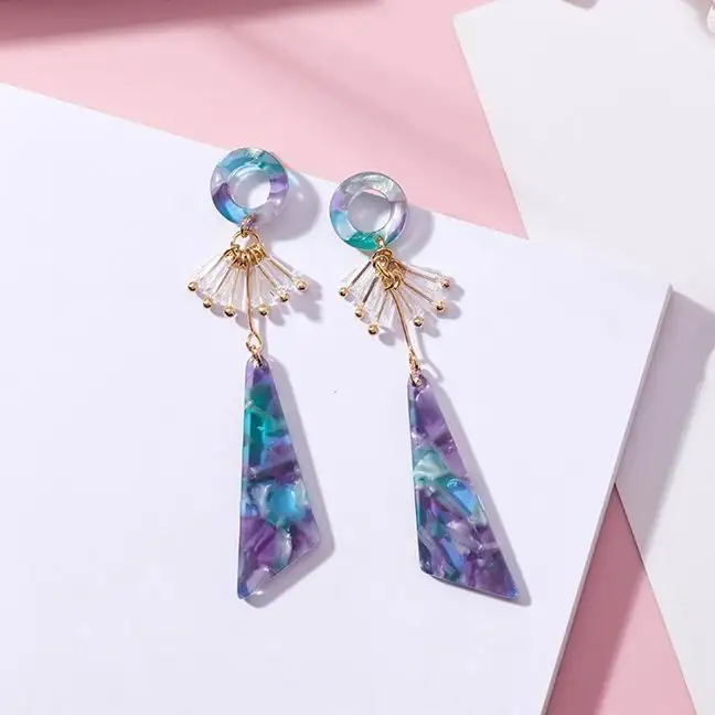 

MENGJIQIAO 2018 New Elegant Colorful Triangle Acrylic Long Earrings For Women Small Circle Crystal Tassel Boucle D'oreille