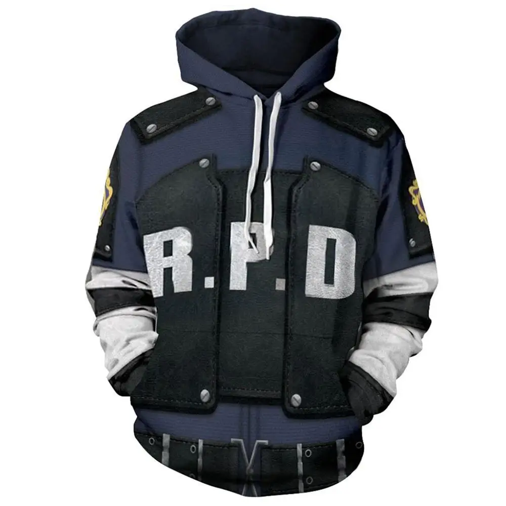 

Resident Leon Scott Kennedy Cosplay Hoodie Policeman Costume Sweatshirts Hooded Pullover Men Women Casual Outwear Top Coat