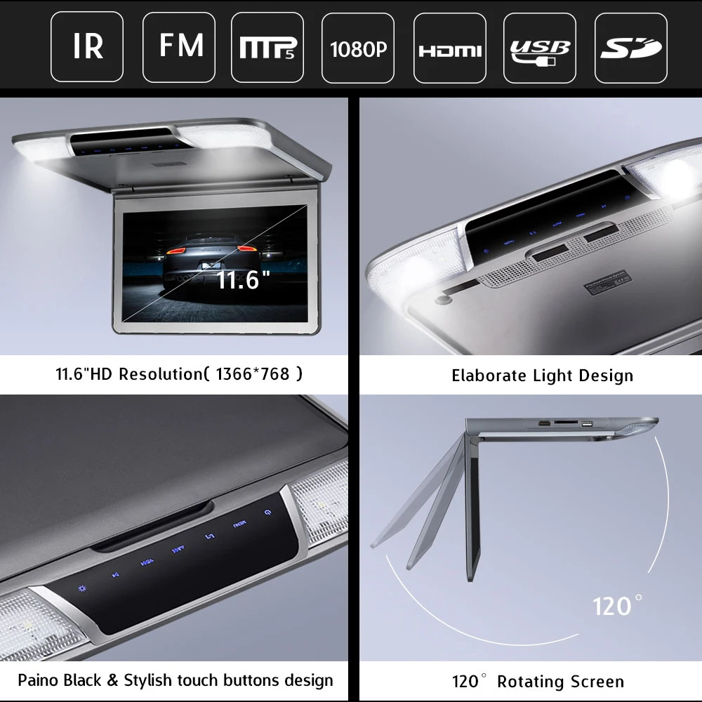 11 6 дюймовый мультимедийный плеер монитор на крышу с USB SD HDMI IR FM трансмиттером MP5