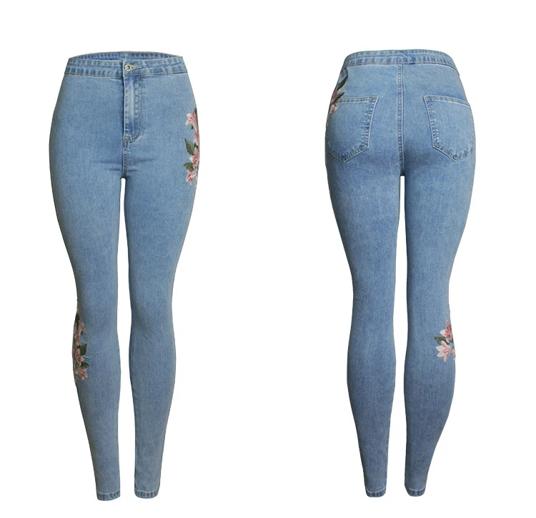 Europe and the United States 2018 spring new fashion embroidery Slim jeans female high waist thin hip embroidered pants (8)