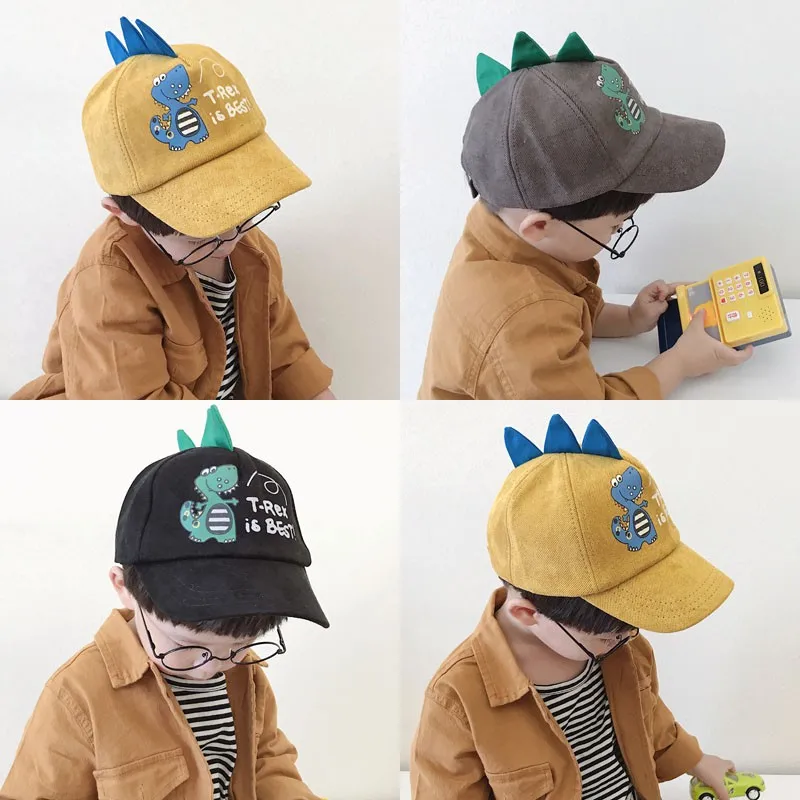 

New Children's Corduroy Baseball Hat Cartoon Dinosaur Corner Styling Kids Girls Boys Cap Hood Adjustable Children Accessories A