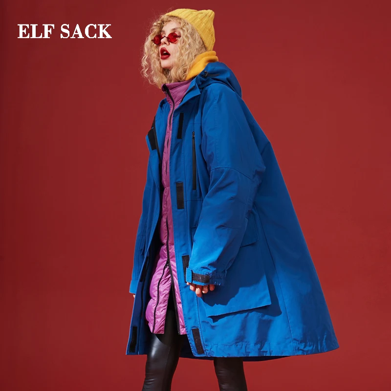 Женский пуховик большого размера ELFSACK однотонный Повседневный на белом утином