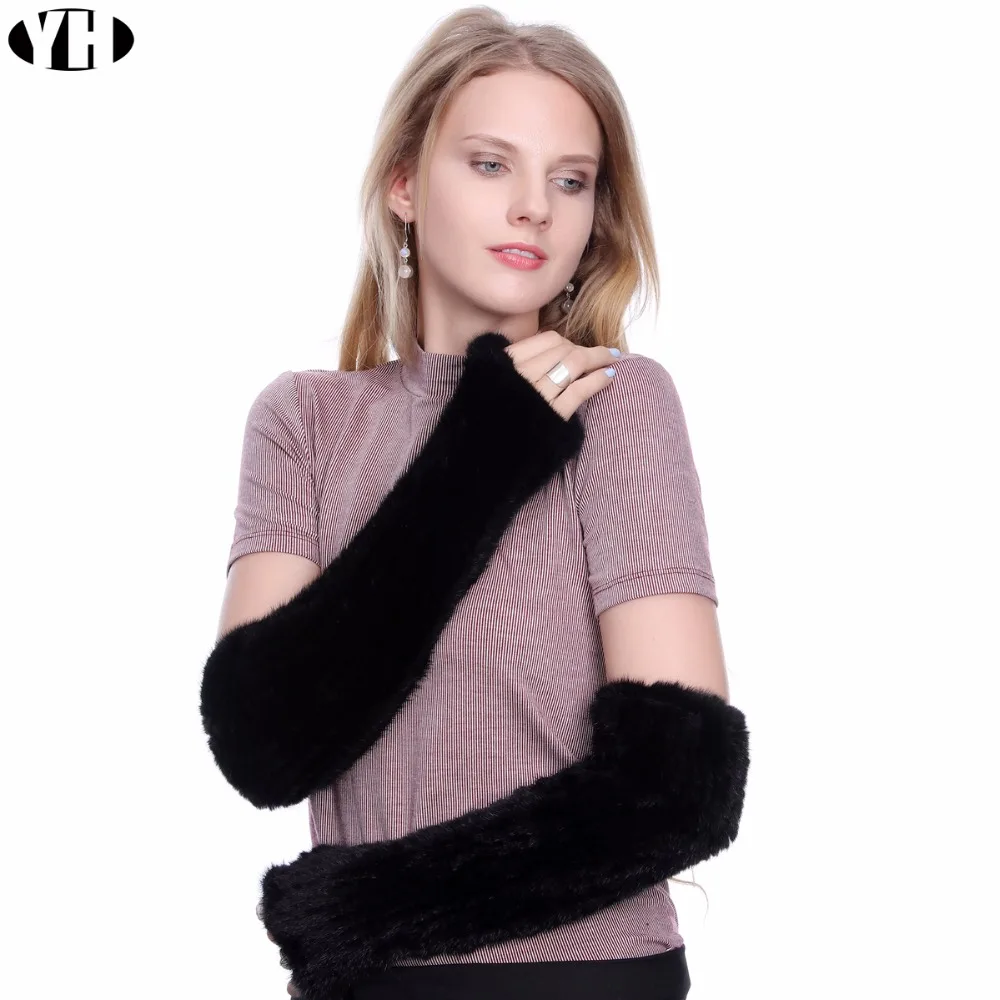 Luxury Women real mink fur gloves lady knitted genuine mink fur mittens