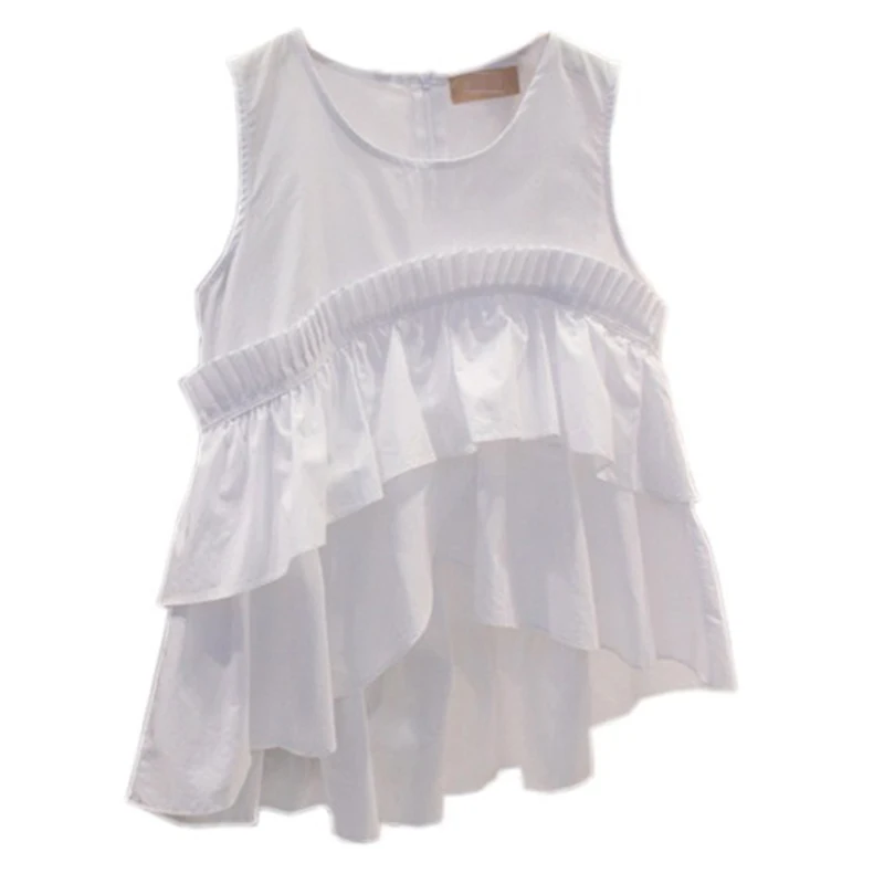 

SuperAen Korean Style Sleeveless Shirt Women Solid Color Cotton Wild Sweet Blouses and Tops Female Summer New 2019 Women Clothes