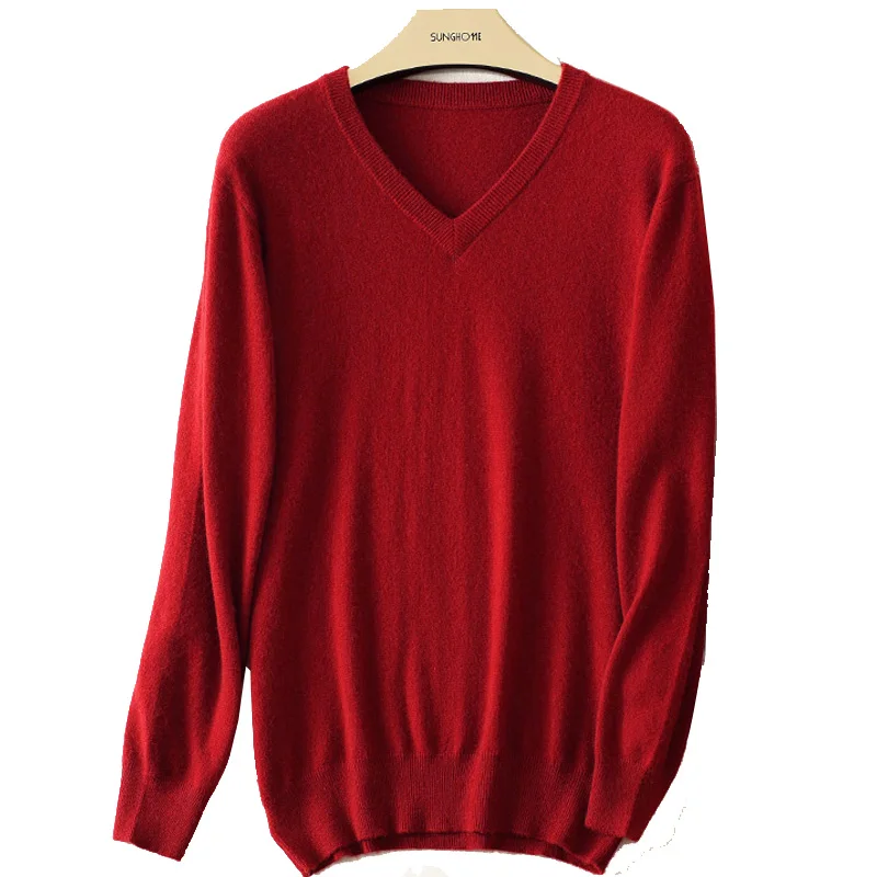 Hot Sale Winter Sweater Men V-neck Jumpers Cashmere Wool Knitting Pullovers Tops New Arrival 6 Colors Pur Sweaters Male Cloth | Мужская