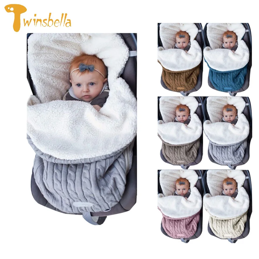 2018 Winter Solid Warm Stroller Newborns Sleeping Bag Soft Envelope for Newborns Knitted Thicken Sleeping Swaddle Baby Toddler