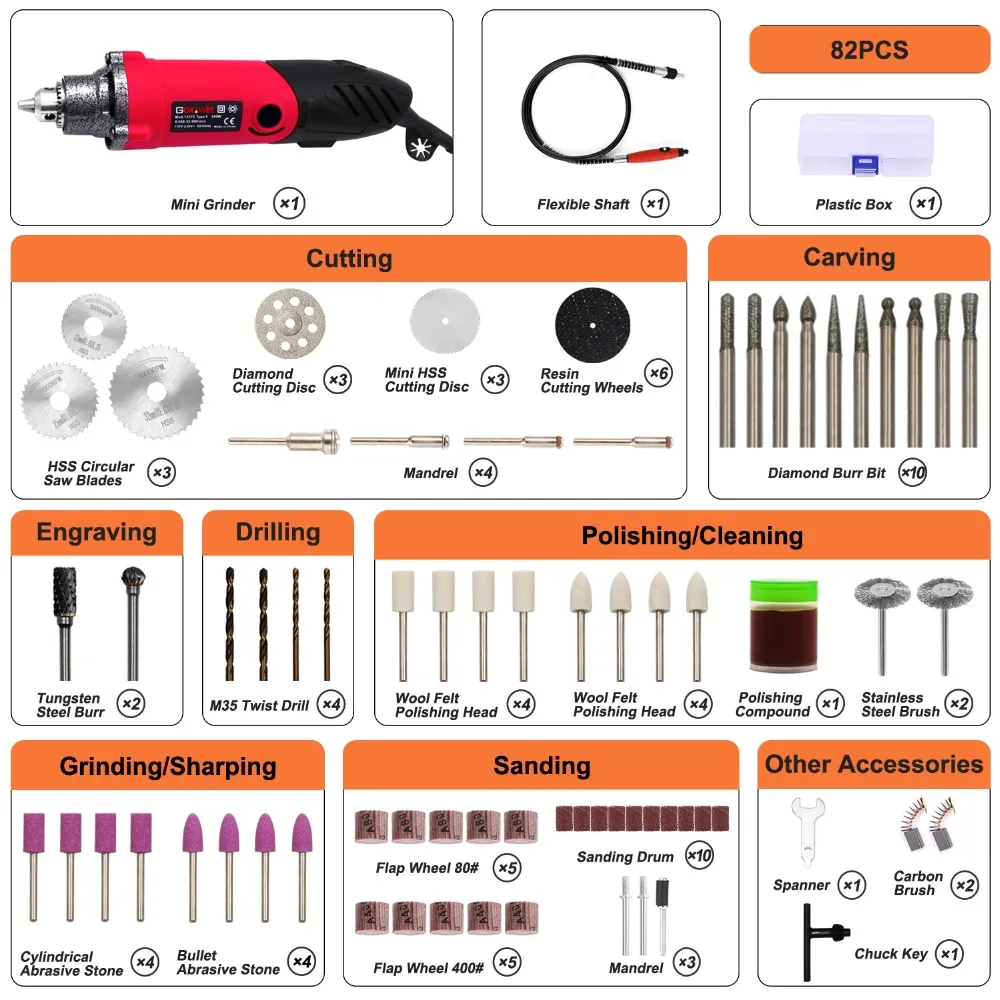 GOXAWEE 82Pcs Electric Drill Mini Engraver Grinder