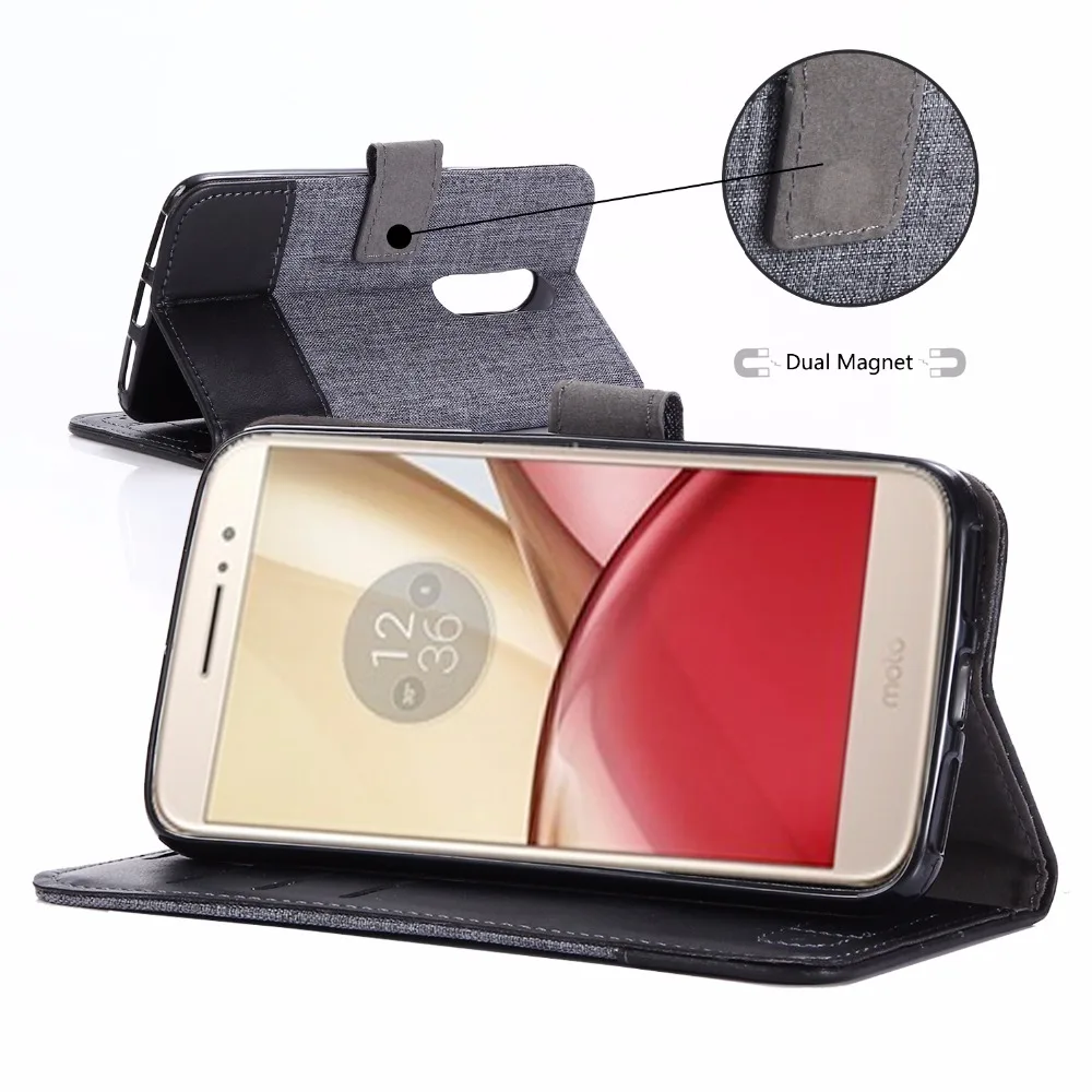 Чехол для Motorola Moto M премиум класса из искусственной кожи + холщовый чехол кошелек