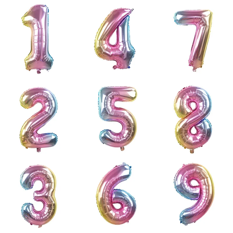 

32inch Rainbow Number Balloons Iridescent Foil Balloon for Birthday Wedding Party Decoration Digital Ballon Air Globos
