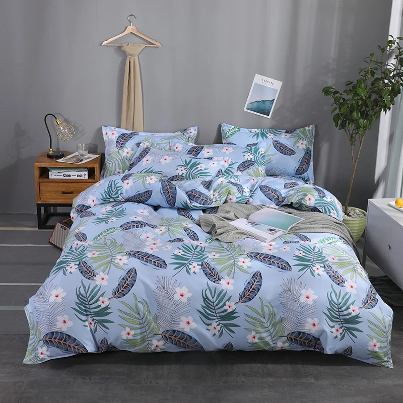 

Modern Blue Print Bedding Set 4Pcs Family Set Include Bed Sheet Duvet Cover Pillowcase Boy Room Flat Sheet No Filler 2019 Bed