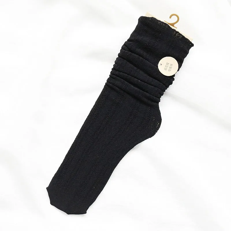 1 пара женских носков Весенние новые модные носки летние однотонные женские мягкие милые длинные носки для женщин сетчатые носки в обтяжку - Цвет: Черный