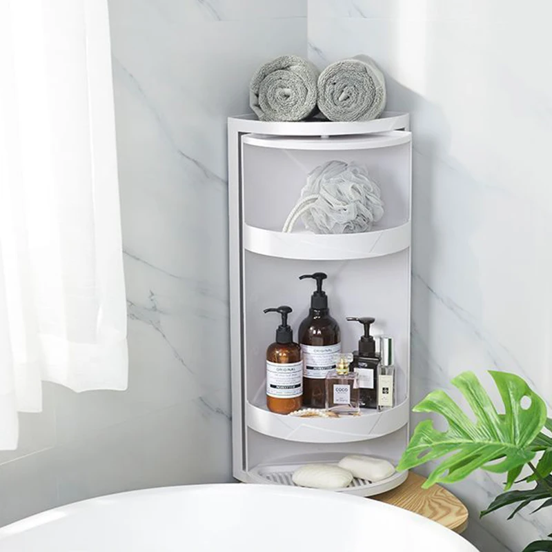  Double layer Rotating Triangle Bathroom Storage Rack Corner Shower Organizer For Cosmetics Paper To - 33006246067