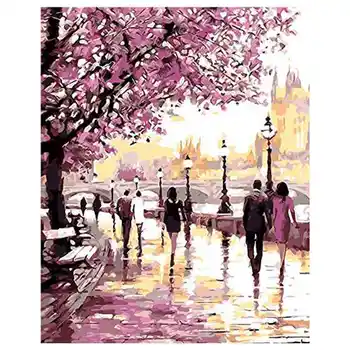

DIY Oil Painting Paint by Numbers Cherry Blossoms Park Drawing With Brushes Paint for Adults Kids Beginner Level 40x50cm - Fra