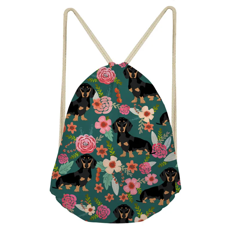 

ThiKin Dachshund Dog Drawstring Bags Backpacks For Women Summer Travel Shoulder Bag High Quality Small Kids Girls Rucksack