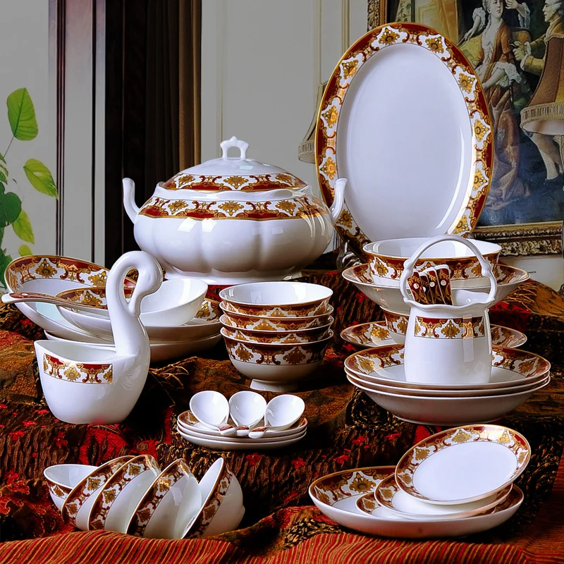 Jingdezhen ceramic tableware bowl set 58 porcelain skull bone china