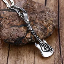 Collier en métal pour hommes, en acier inoxydable, avec pendentif électrique de guitare acoustique, bijou à la mode de Style Rock Roll et hip hop