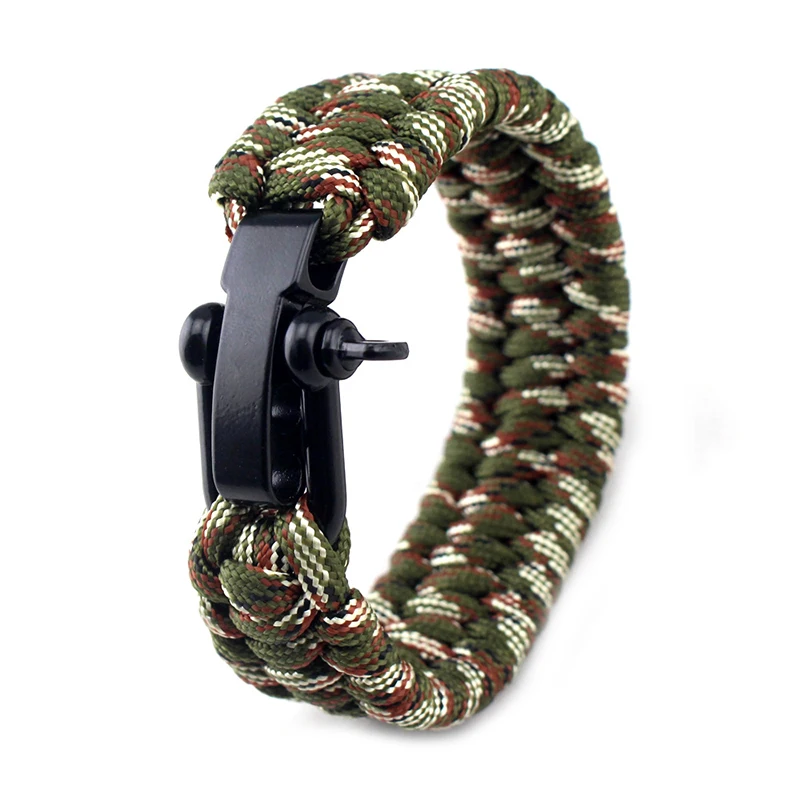 

9 inch 23cm Paracord Bracelet Outdoor Camping Survival Emergency Braided Rope Adjustable Stainless Steel D Shackle Paracord Rope